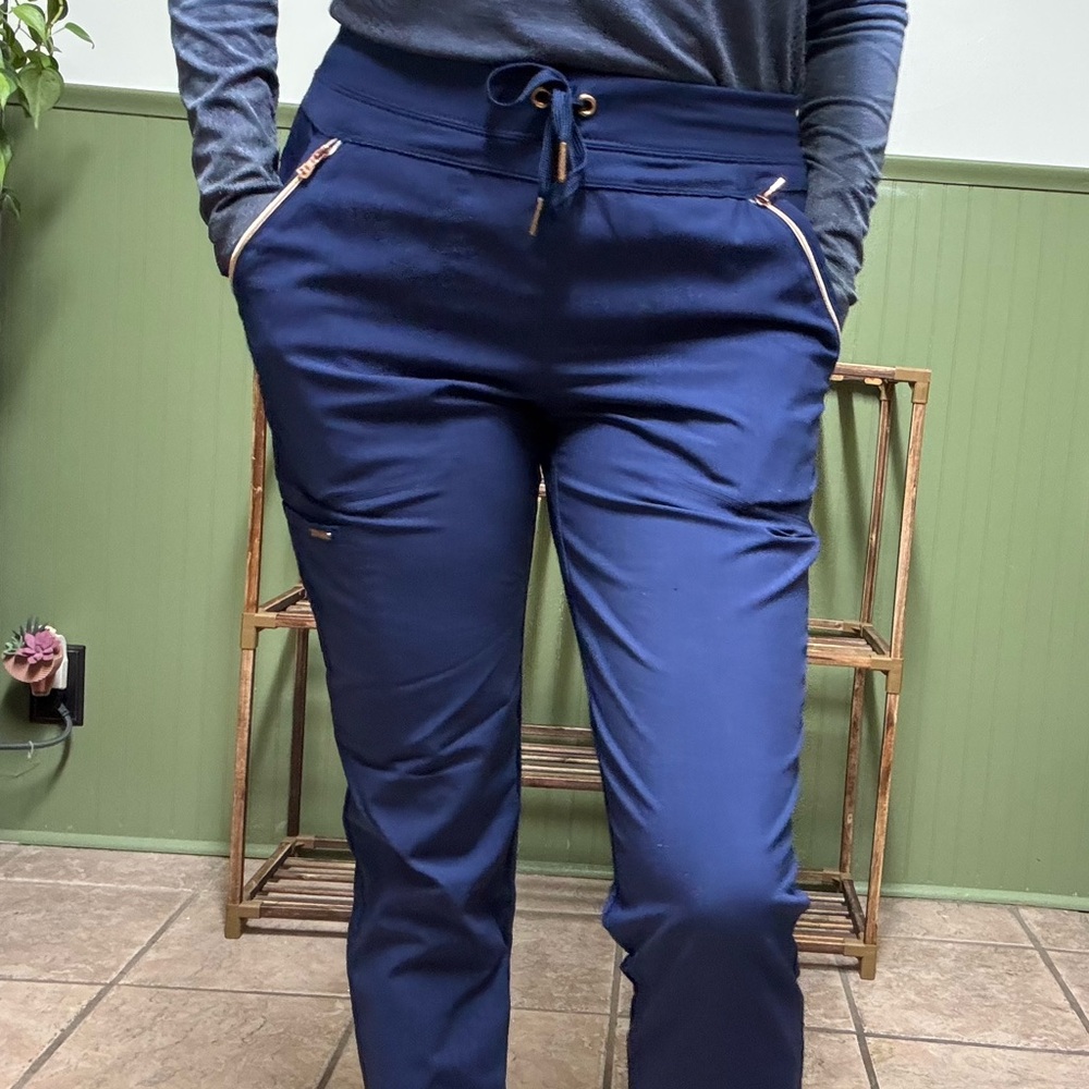 Navy Blue Charokee Statement scrubs pants with Gold Accents